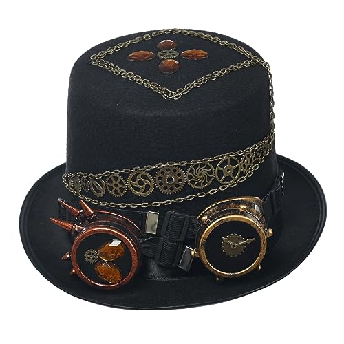 COSDREAMER Damen Steampunk Uhr Zifferblatt Blume Zylinder Feder Halloween Kostüm Hut (58 cm) D von COSDREAMER