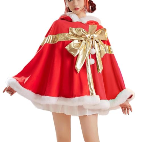 COSDREAMER Weihnachtskostüm für Erwachsene, Umhang, Rotkäppchen, Weihnachtsumhang, Party, Bühnenkostüm (rot 1, 73 cm) von COSDREAMER