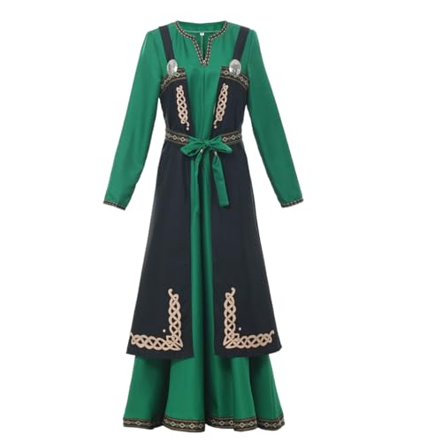 COSDREAMER Zweiteiliges Wikinger-Kleid Schürze Kostüm Damen Vintage Mittelalter Bauer Cosplay Outfit mit Gürtel von COSDREAMER