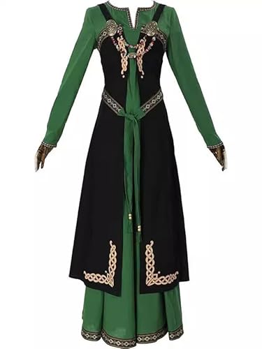 COSDREAMER Zweiteiliges Wikinger-Kleid Schürze Kostüm Damen Vintage Mittelalter Bauer Cosplay Outfit mit Gürtel von COSDREAMER