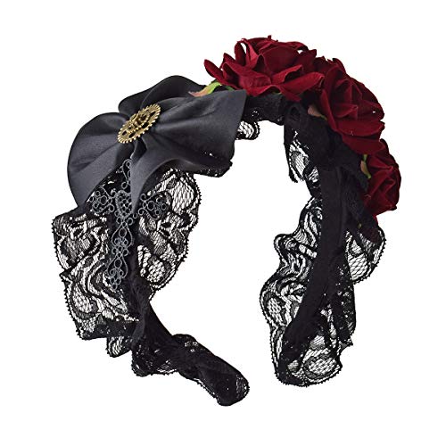 Gothic Lolita Rose Blume Stirnband Punk Krone Haarbänder (Rot 1) von COSDREAMER