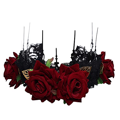 Gothic Lolita Rose Blume Stirnband Punk Krone Haarbänder (rot schwarz) von COSDREAMER