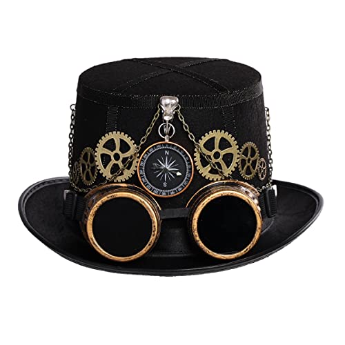 COSDREAMER Steampunk Top Hüte Goggle Gear Hut für Damen und Herren Gr. medium, Schwarz (L, Schwarz) von COSDREAMER