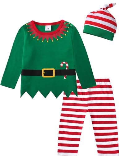 COSLAND Baby und Kleinkind Jungen 3-teiliges Elfenkostüm Baumwolle Weihnachten Outfits 12 Monate-3T Grün 3T von COSLAND