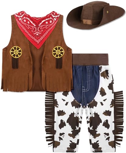 COSLAND Cowboy-Kostüm für Kinder, Kleinkind, Jungen, Halloween-Outfit, 4T, Braun von COSLAND