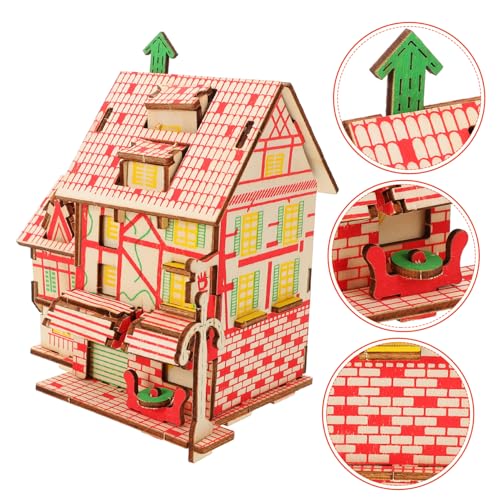 1 Satz Puzzle Mini- -Bausatz Denksportaufgaben 3D-Gebäuderätsel Spielzeug für Kinder Geburtstagsgeschenk Rätsel für Modell Montagehaus 3D-Rätsel hölzern COSMEVIVI von COSMEVIVI