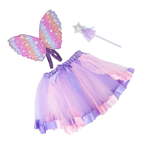 COSMEVIVI 1 Satz 3Er-Satz Fairy Stick Set Tutu-Kleid für Kinder Kinderkostüm Flügel Feen-Tutu-Rock -Kit feeflügeln camoing Kostümzubehör für Kinder Kinderrock Versorgung Tuch Violett von COSMEVIVI