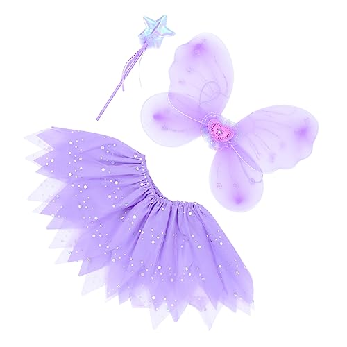 COSMEVIVI 1 Satz Feenkleid Für Kinder Feenflügel Für Mädchen Feenhafter Zauberstab Feenkleid Mit Flügeln Kinderkleidung Kinderanzug Tüllkleid Selber Machen Tüll-unterrock Violett Bänder Tuch von COSMEVIVI