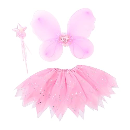 COSMEVIVI 1 Satz Feenkleid für Kinder Mädchen Schmetterlingsflügel Feenkleid mit Flügeln Kinder-Outfits verkleidung kinder karnevalskostüme kinder Cosplay-Kostüm Zauberstäbe Stahldraht Rosa von COSMEVIVI