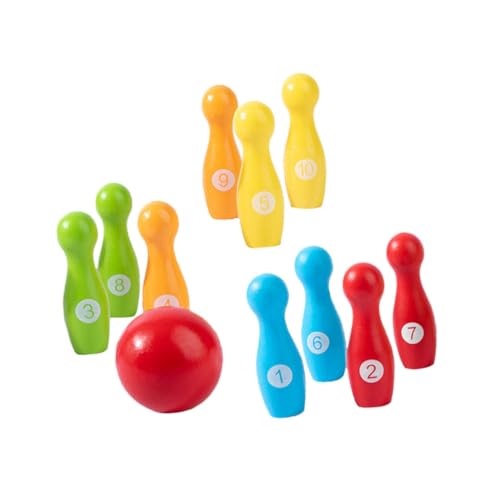 COSMEVIVI 1 Satz Hölzernes Zahlen-Bowling Kinderspiel Entwicklungsspielzeug Kinder Bowling Set weinachtsgeschenke Kinder Kid Toys Bowlingspielzeug aus Holz pädagogisches Bowlingspielzeug von COSMEVIVI