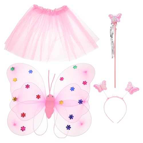 COSMEVIVI 1 Satz Kostüme Für Kinder Prinzessin Dekor Mädchen-tutu-kleid Feenrock Stirnband Für Kinder Röcke Für Mädchen Feenstab Haarband Für Mädchen Halloweenkostüm Schirmgewebe Rosa von COSMEVIVI