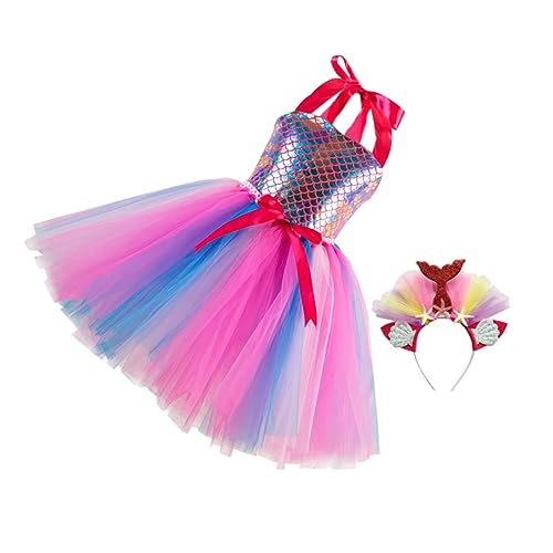 COSMEVIVI 1 Satz Mesh-Rock Mädchen-Tutu Mädchen Weihnachtsgeschenke Meerjungfrauenkostüm für kleine Mädchen Kinderkleider haarband hair- Kleid aus Mädchen Kinderkleid Stoff Rosa von COSMEVIVI