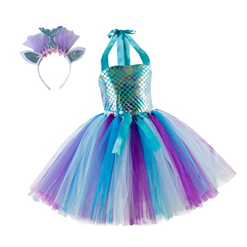 COSMEVIVI 1 Satz Mesh-Rock hoch taillierte Kleider Ballkleid für Mädchen Paillettenrock Outfits für Mädchen Meerjungfrau Haarband Rock mit Haarband Geburtstagskleid Kinderkleider Stoff Blue von COSMEVIVI