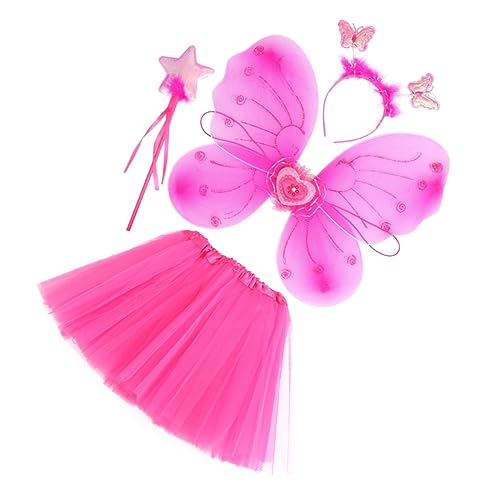 COSMEVIVI 1 Satz Schmetterlingsflügel Vierteiliges Set Marienkäfer-kostüm Kostümset Für Kinder Ballettröckchen Fee Partyzubehör Flapper-kopfstück Spielen Klein Kostüme Outfit Strümpfe Rosy von COSMEVIVI