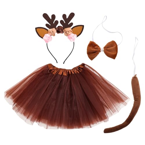 COSMEVIVI 1 Satz Tiergeweih-stirnband Tiere Cosplay-zubehör Tierohren-stirnband Und Tutu-rock Tierparty-kostümzubehör Geweih Stirnband Hirschohren Stirnband Rentier Kostüm Mesh-tuch Coffee von COSMEVIVI