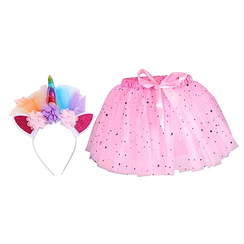 COSMEVIVI 1 Satz Tutu-rock Für Mädchen Einhorn-horn-stirnband Kostüme Für Mädchen Tüllrock Für Kinder Partyrock Haarbänder Für Mädchen Mädchenkostüm Kinderkostüm Buntes Kleid Rosa Polyester von COSMEVIVI