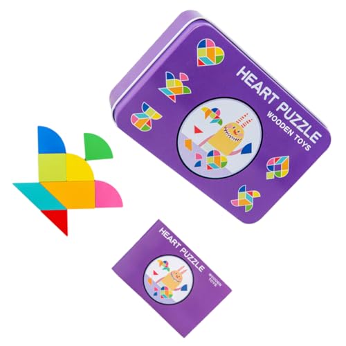 COSMEVIVI 1 Set Blechdose Holzpuzzle Geometrische Form Puzzle Kinderzubehör Siebenteiliges Puzzle Holz Tangram Kinder Spielen Spielzeug Pädagogisches Tangram Bambus von COSMEVIVI