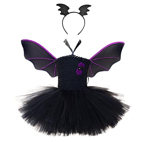 COSMEVIVI 1 Set Halloween ädchen Kostü Mit Fledermausflügeln Tutu Kleid Haarreif Und Flügeln Für Perfekt Für Karneval Fasching Und Halloween Veranstaltungen von COSMEVIVI