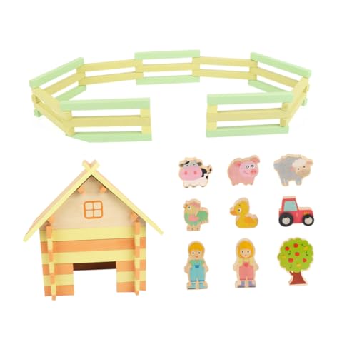 COSMEVIVI 1 Set Holzspielzeug Bauernhof Miniaturspielzeug Spielhaus Tierfarm Holzhaus Modell von COSMEVIVI