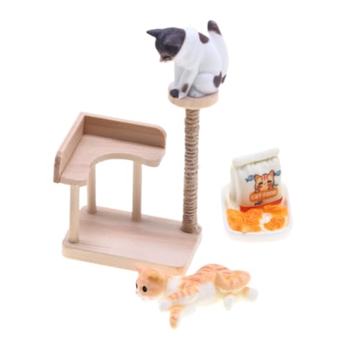 COSMEVIVI 1 Set Katzen Klettergerüst Mikrolandschaft Ornament Katzenfiguren Spielzeug Katzenfutter Modell Puppenhaus Katzenturm Realistisches Katzenmodell Miniatur von COSMEVIVI