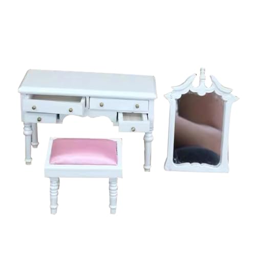 COSMEVIVI 1 Set Miniatur-schminktisch Mit Schubladen Und Hocker. Miniatur-puppenhausmöbel Im Maßstab 1:12 Für Schlafzimmer- Und Wohnzimmer-szenendekoration von COSMEVIVI