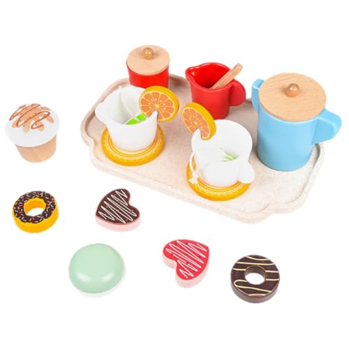 COSMEVIVI 1 Set Nachmittagstee Holzspielzeug Teeservice Mit Dessert Und Gebäck Rollenspiel Zubehör Für Kinder Spielküche Teeparty Ideal Für Kreative Spielstunden von COSMEVIVI