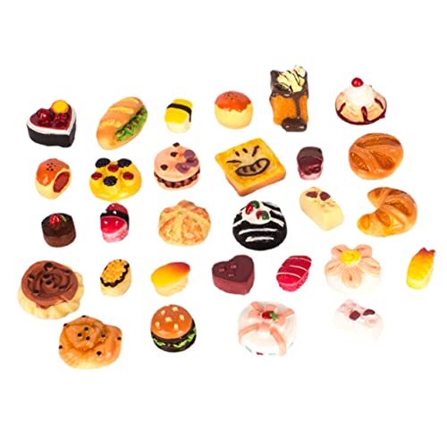 COSMEVIVI Miniatur-Lebensmittel-Set 29-teilig Spielzeug-Lebensmittel gefälschter Kuchen Brot Rollenspiel für Jungen und Mädchen Küchenszene- Harz-Sushi-Ornament von COSMEVIVI