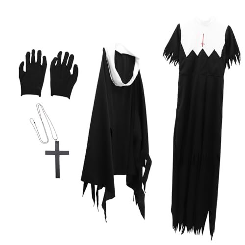 COSMEVIVI 1 Stück Halloween Nonnenkostü Für Erwachsene Gruselige Kostümparty Uniform Ideal Für Karneval Und Halloween Feiern Gruselige Nonne Mit Passendem Zubehör von COSMEVIVI