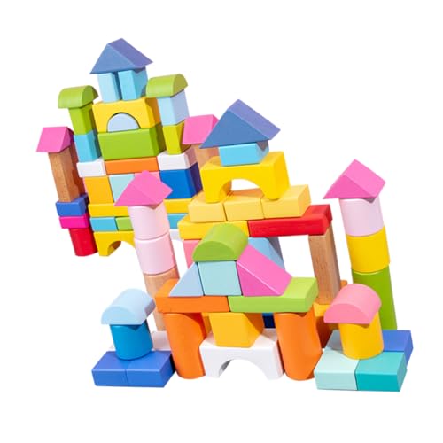 COSMEVIVI 100st Blöcke Spielzeug Für Kleinkinder Bausteine Kleinkinder Holzspielzeug Kinder Holzklötze Geometrische Holzblockkinder Holzklötze Für Kleinkinder Holzbaustein Kinder Hölzern von COSMEVIVI