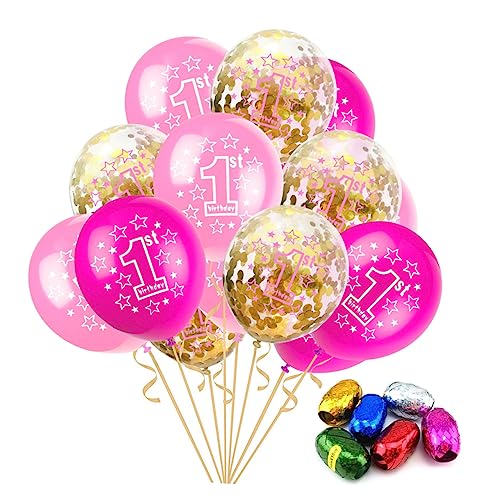 COSMEVIVI 1. Geburtstagsfeier 15-teiliges Set mit 12 Latexballons Babyparty- Rosa/Gold Party-Dekoration zufällige Farbe von COSMEVIVI