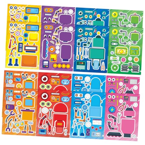 COSMEVIVI 16 Blatt Roboter Aufkleber DIY Roboter Puzzle Aufkleber Roboter Muster Aufkleber Tiere Aufkleber Cartoon Roboter Aufkleber Aufkleber Puzzle Party Lustige Puzzle Aufkleber von COSMEVIVI