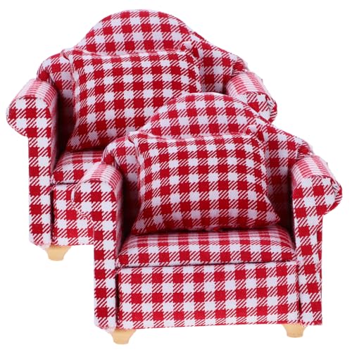 COSMEVIVI 2 Stück Mini Holzcouch Im Plaid Design Für Puppenhaus Einzelsofa Aus Ideal Für Puppenstuben Und Kinderzimmer Perfekte Ergänzung Für Puppenhausmöbel von COSMEVIVI