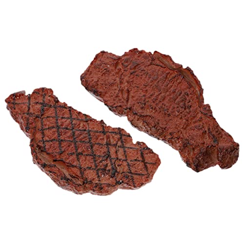 COSMEVIVI 2 Stück Steakmodell, Gefälschtes Fleischmodell, Gefälschtes Gekochtes Steak, Gefälschte Steak Ornamente, Künstliche Steak Requisiten, Gefälschtes Lebensmittelfleisch, Gefälschtes von COSMEVIVI