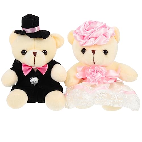 COSMEVIVI 2St Hochzeitsbärenpuppe Mini-Paar Bären kleine bären Spielzeug Hochzeitsgeschenk Plüschbär Plüschbärchen Brautpaar jäten Puppe dekor ausgestopfte Bärenpuppe PP Baumwolle Rosa von COSMEVIVI