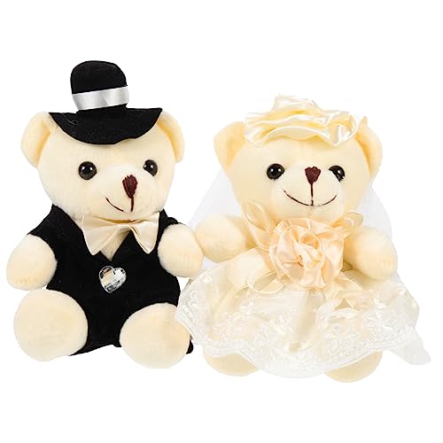 COSMEVIVI 2st Hochzeitsbärenpuppe Abschluss Stofftiere Kleine Bären Spielzeug Tierzimmerdekorationen Panda-plüsch Gefüllte Plüschbären Plüschbärenpuppe Bären-kuscheltiere Weiß Pp Baumwolle von COSMEVIVI