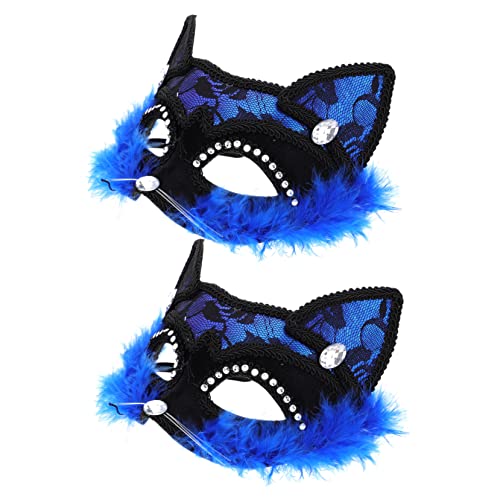 COSMEVIVI 2st Katze Gesichtsmaske Halloween Schwarze Maske Masken Ball Abschlussball Venezianisches Partyauge Augenmaske Für Frauen Katze Für Venezianisches Kostüm Maskerade Blue Spitze von COSMEVIVI