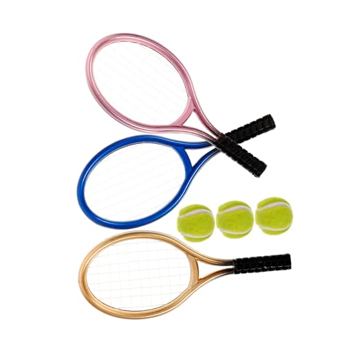 COSMEVIVI 3 Sätze Mini-Tennisschläger-Dekor Spielzeug-Tennisschläger-Dekor Badminton Schläger Mini-Sachen Jumbo Kinderspielzeug Babyzubehör Mini-Dekor Tennisschläger für Puppenhaus Plastik von COSMEVIVI