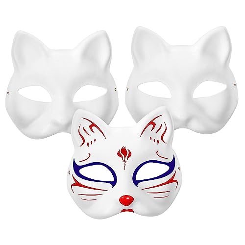 COSMEVIVI 3 Stück Katzen Gesichtsmaske Zum Selbermachen Leere Handbemalte Maske Ideal Für Kindergarten Lehrmasken Halloween Maskerade Kostüm Und Cosplay Zubehör Weiß von COSMEVIVI