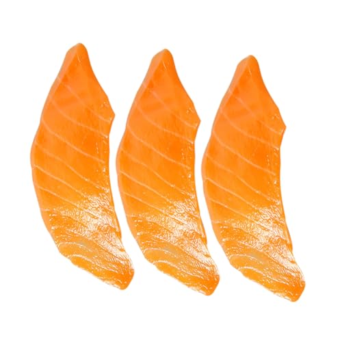 COSMEVIVI 3st Simuliertes Sashimi Küchenrequisiten Für Zu Hause Künstliche Nahrungsmodelle Realistischer Gefälschter Lachs Modelle Mit Lachsscheiben Lachs-Modell Foto-Requisiten PVC Orange von COSMEVIVI