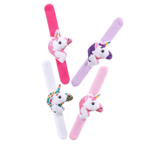 COSMEVIVI 4 Stück Einhorn-Plüsch-Cartoon-Kreis-Armband bequeme Slap-Armbänder Slap- -Kuscheltiere Plüsch-Einhorn-Spielzeug Gestopftes Einhorn-Armband Gefüllte Einhorn-Schlagarmbänder von COSMEVIVI