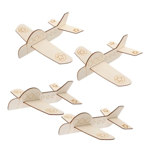 COSMEVIVI 4 Stück Spielzeug Zum Ausmalen Bausatz Papierflieger Bastelflugzeug-Ornament DIY Lackierflugzeuge Malerei Flugzeugmodell Spielzeug Flugzeug-gastgeschenke Hölzern Khaki von COSMEVIVI