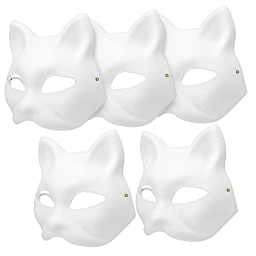 COSMEVIVI 5 Stück Katzenmasken Aus Weißem Papier Blanko Handbemalt Ideal Für Halloween Maskerade Und Kostüme Kreatives Cosplay Zubehör Für Kinder Und Erwachsene von COSMEVIVI