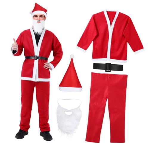 COSMEVIVI 5 Teiliges Weihnachtsmann Kostü Für Herren Mit ütze Bart Und Gürtel Ideal Für Weihnachten Karneval Und Kostümpartys Santa Claus Outfit Für Erwachsene von COSMEVIVI