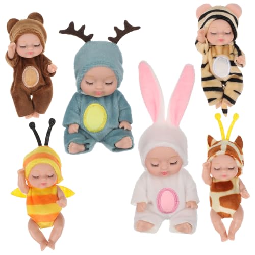 COSMEVIVI 6 STK Schlafende Puppe Mini-Reborn-babypuppe Mini-babypuppen Babypuppen Masse Kleine Babypuppen Kleine Puppen Für Mädchen Babypuppen Für Mädchen Babypuppen Mit Tierkleidung PVC von COSMEVIVI