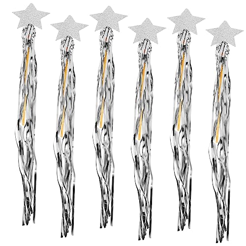 COSMEVIVI 6 STK Weihnachtsbaum-Stirnband Party-Streamer-Zauberstäbe Feenhafter Zauberstab Feenstab Halloween Kleidung Halloween Costumes Party-Fee-Stick Feenstern Zauberstab Regen Silver von COSMEVIVI