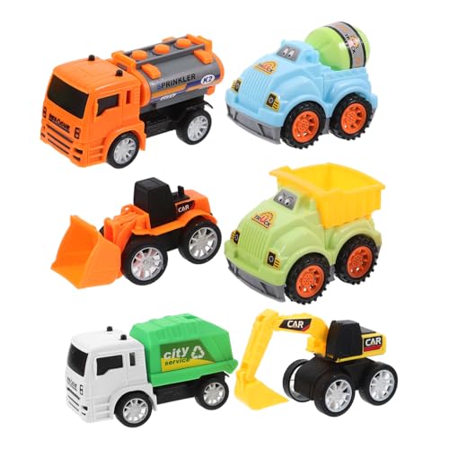 COSMEVIVI Kinder LKW Spielzeug 6 Teiliges Baustellenfahrzeug Set Für Robuste Spielzeugautos Mit Bagger LKW Und Mischmaschine Lustige Aufziehspielzeuge Aus Für Kleine Baustellenfans von COSMEVIVI