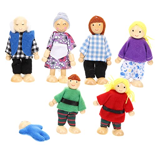 COSMEVIVI 7 Teiliges Holzpuppen Set Für Familienpuppen Rollenspielzeug Mit Beweglichen Gliedern Realistische Holzfiguren Für Kreatives Spiel Und Puppenhausgestaltung Bunten Outfits von COSMEVIVI