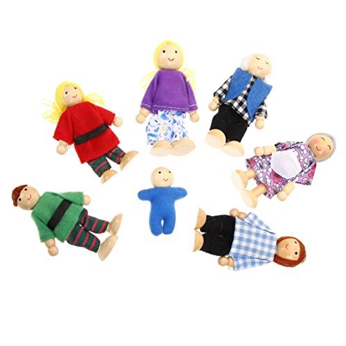 COSMEVIVI 7St Figuren für interaktives Puppen Gelenkige Puppen Familienpuppen Set Puppenhausfiguren kleinkindfiguren Minifiguren für Kleinkinder kleine Puppen Holz von COSMEVIVI