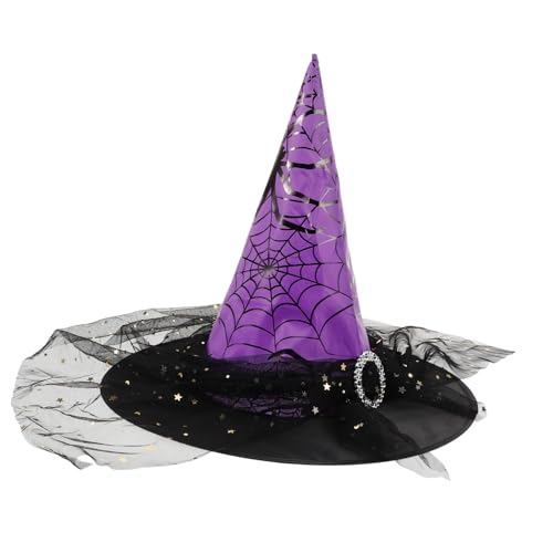 COSMEVIVI Halloween Hexenhut, Halloween Hutschmuck, Halloween Cosplay Hut, Halloween Foto Requisite, Breitkrempiger Hexenhut, Halloween Kostümhut, Neuartiger Halloween Hut, Dekorativer von COSMEVIVI