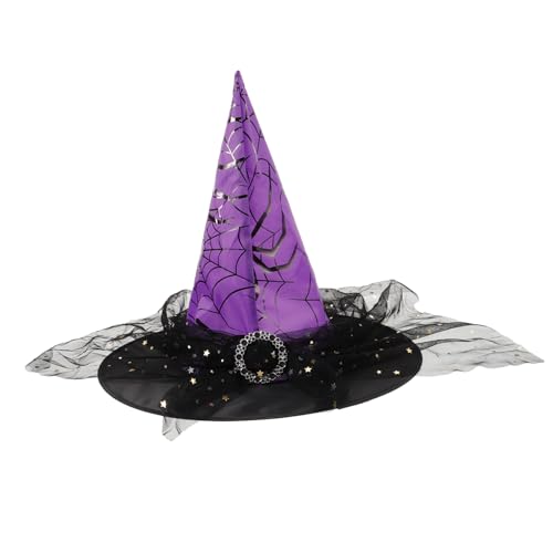 COSMEVIVI Halloween-Hexenhut Halloween-Dekorationen Hexenmütze Hexen Hut Halloween-Accessoire Damen Halloween Hut Halloweenkostüm Halloween-Kostümhut tragbarer Hexenhut Polyestertaft Violett von COSMEVIVI